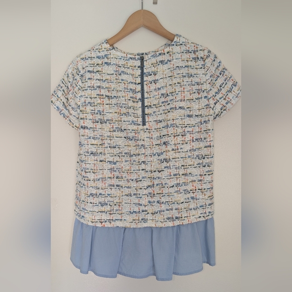 Halogen Tweed Peplum Blouse XS White and Blue - Picture 2 of 2